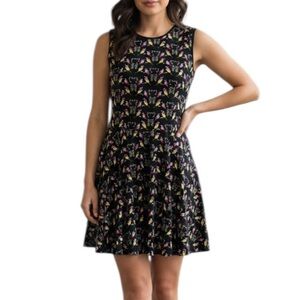 CeCe by Cynthia Steffe Bird Novelty Sleeveless Mini Dress Size 12 Black Pink NWT